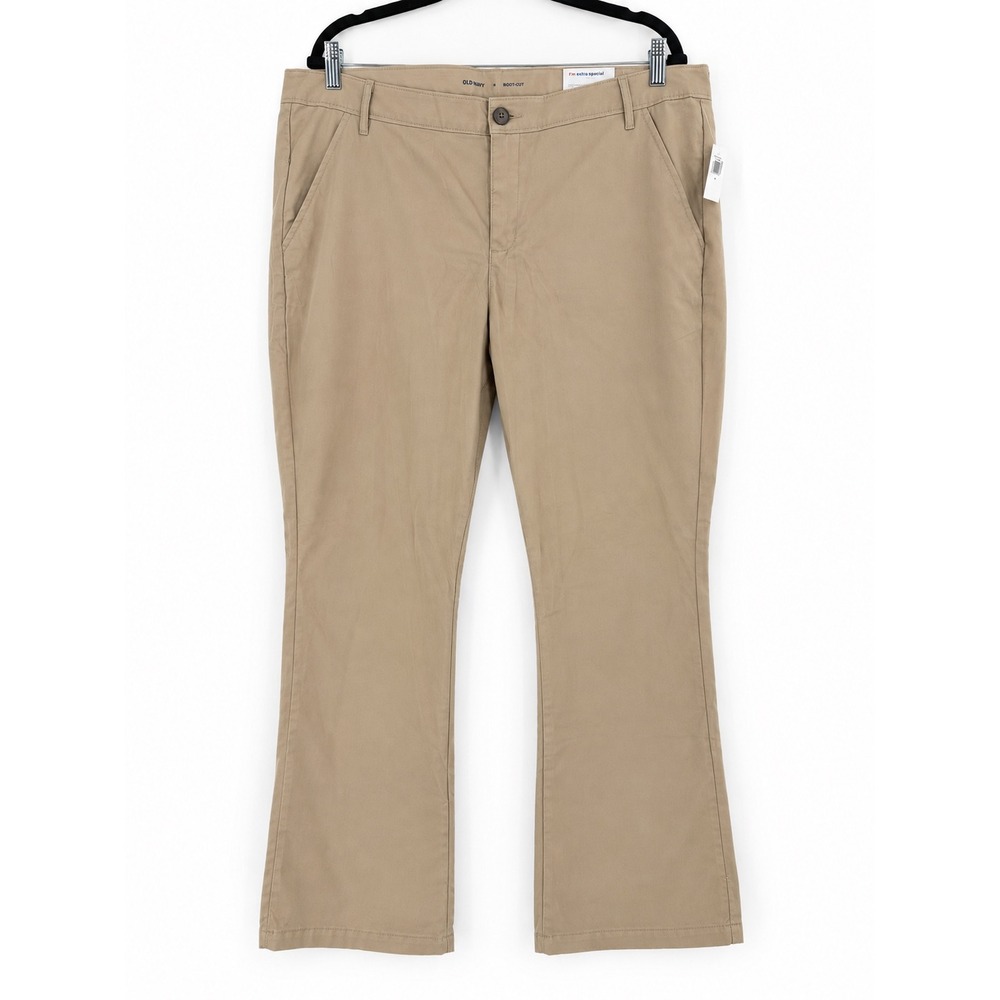 Old Navy Boot-Cut Pants Womens 18 Tan Stretch Khaki Chino Trousers Academia NWT